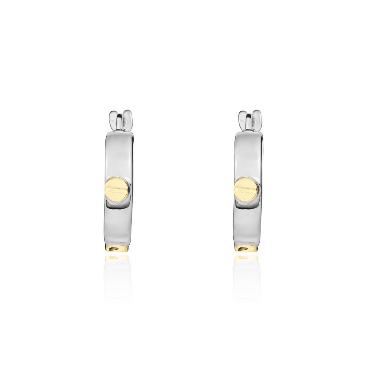 9ct Two Tone White Yellow Gold Screws Design Hoop Earrings 14.5mm - view 3