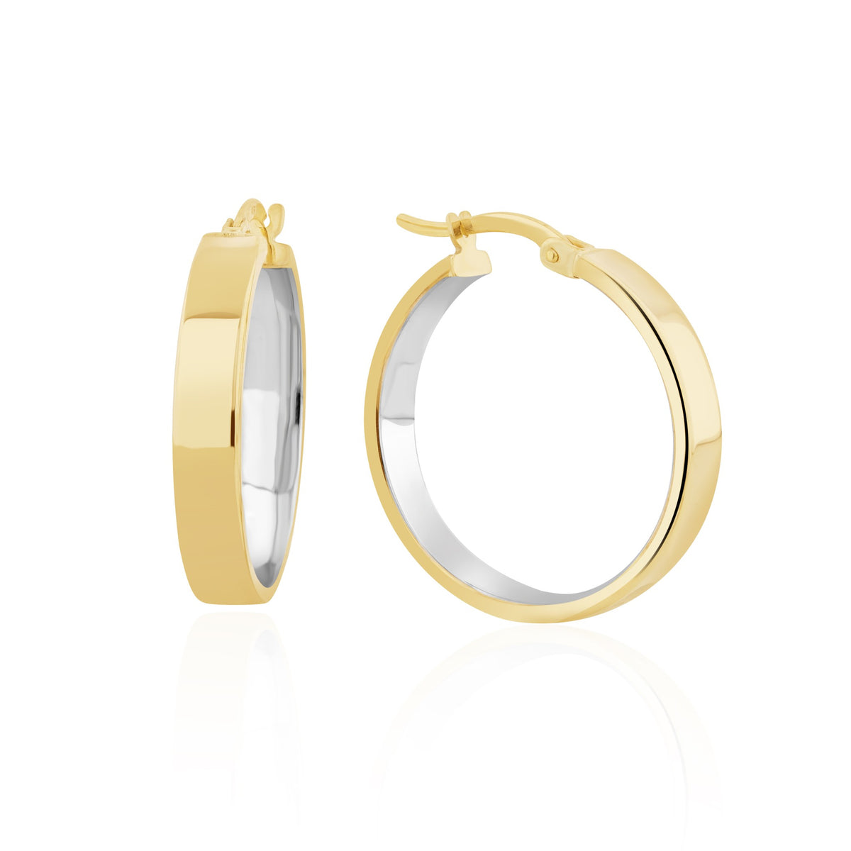 9ct Two Tone White Yellow Gold Flat Hoop Earrings