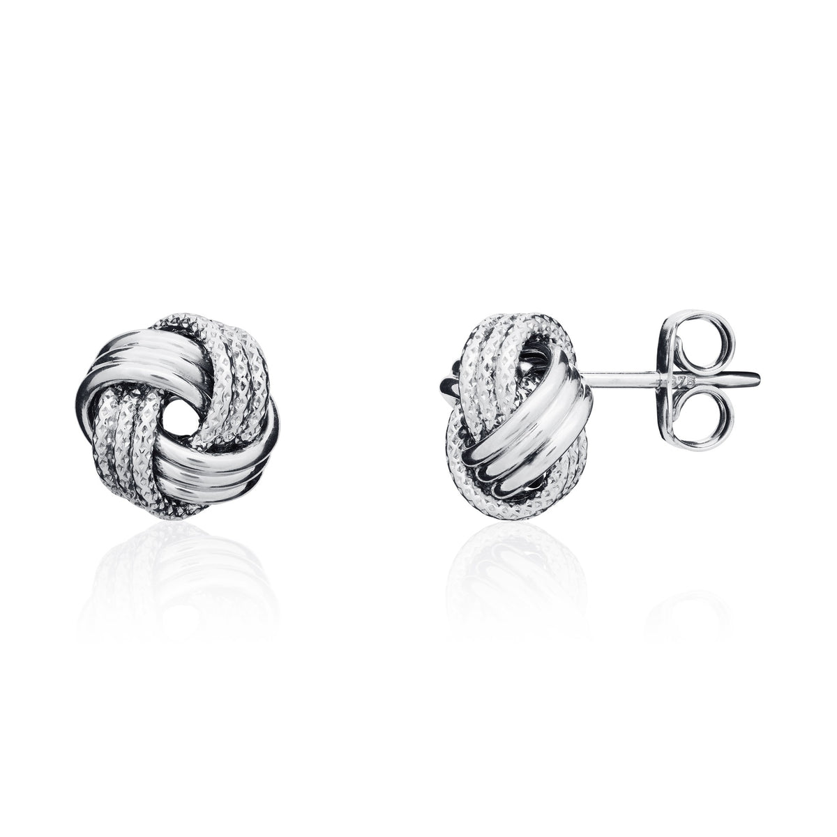 18ct White Gold Polished & Text Knot Stud Earrings 9.5mm