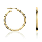 18ct Yellow Gold Polished 2mm Round Tube Hoop Earrings 24mm Outer Diameter - view 1