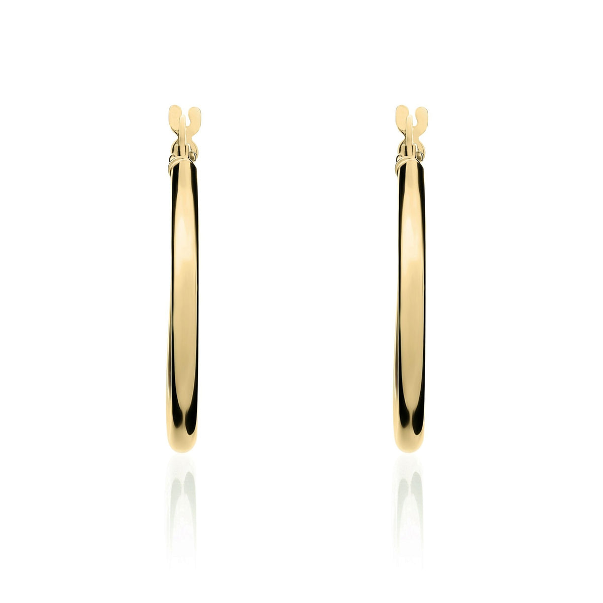 18ct Yellow Gold Polished 2mm Round Tube Hoop Earrings 24mm Outer Diameter - view 2