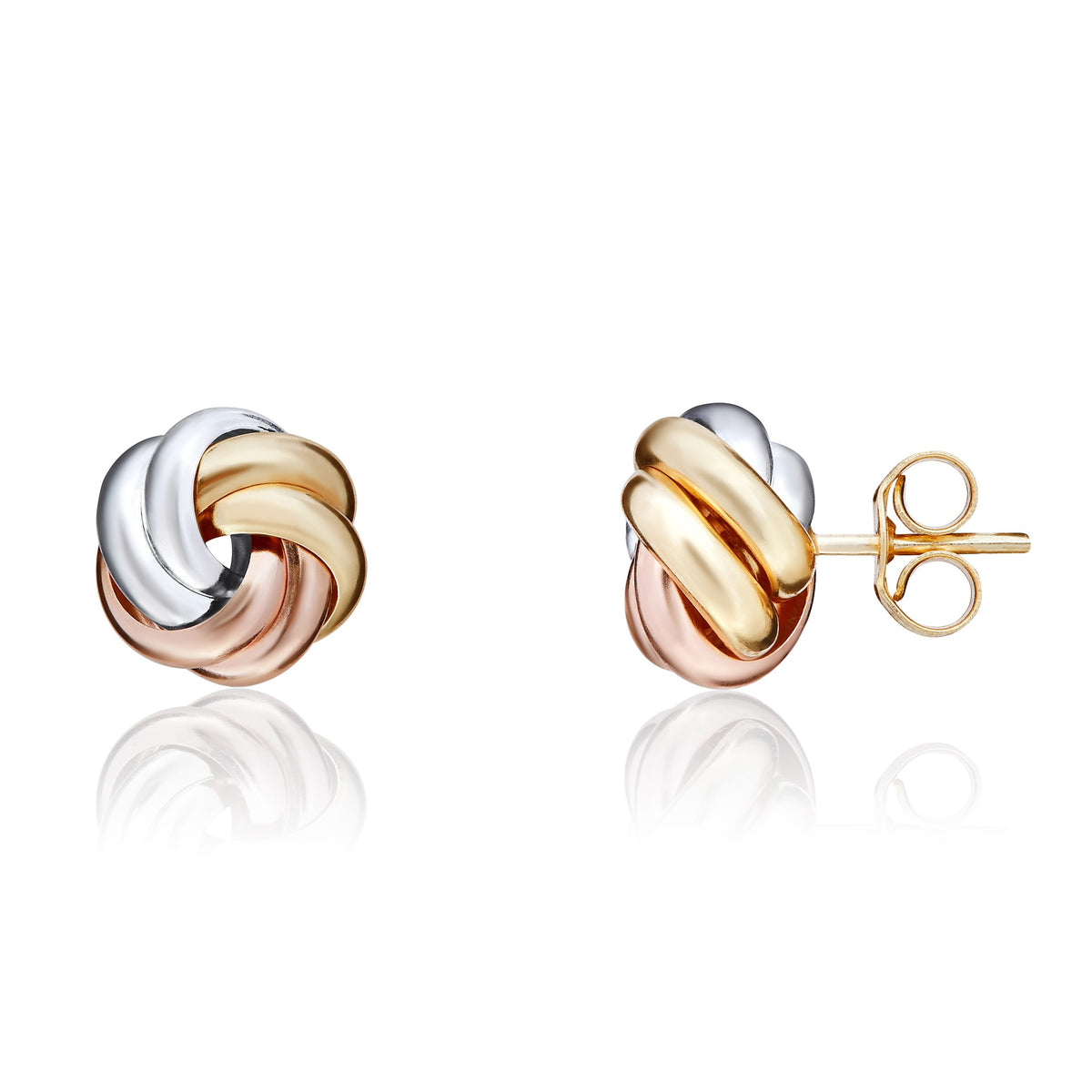 Three Tone 9ct Gold Polished Knot Stud Earrings