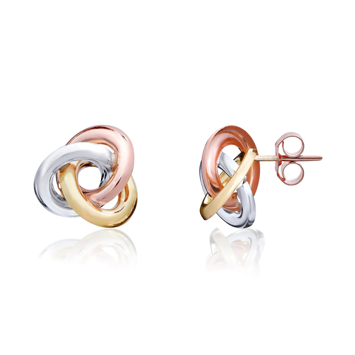 Three Tone 9ct Gold Simple Woolmark Knot Stud Earrings