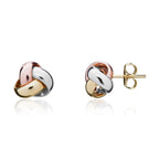 Three Tone 9ct Gold Knot Stud Earrings - view 1