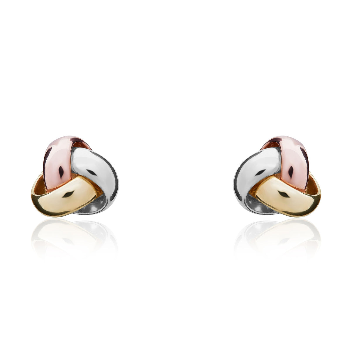 Three Tone 9ct Gold Knot Stud Earrings - view 2