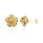 Three Tone 9ct Yellow White Rose Gold Text Rose Design Stud Earrings - view 1