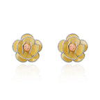 Three Tone 9ct Yellow White Rose Gold Text Rose Design Stud Earrings - view 2