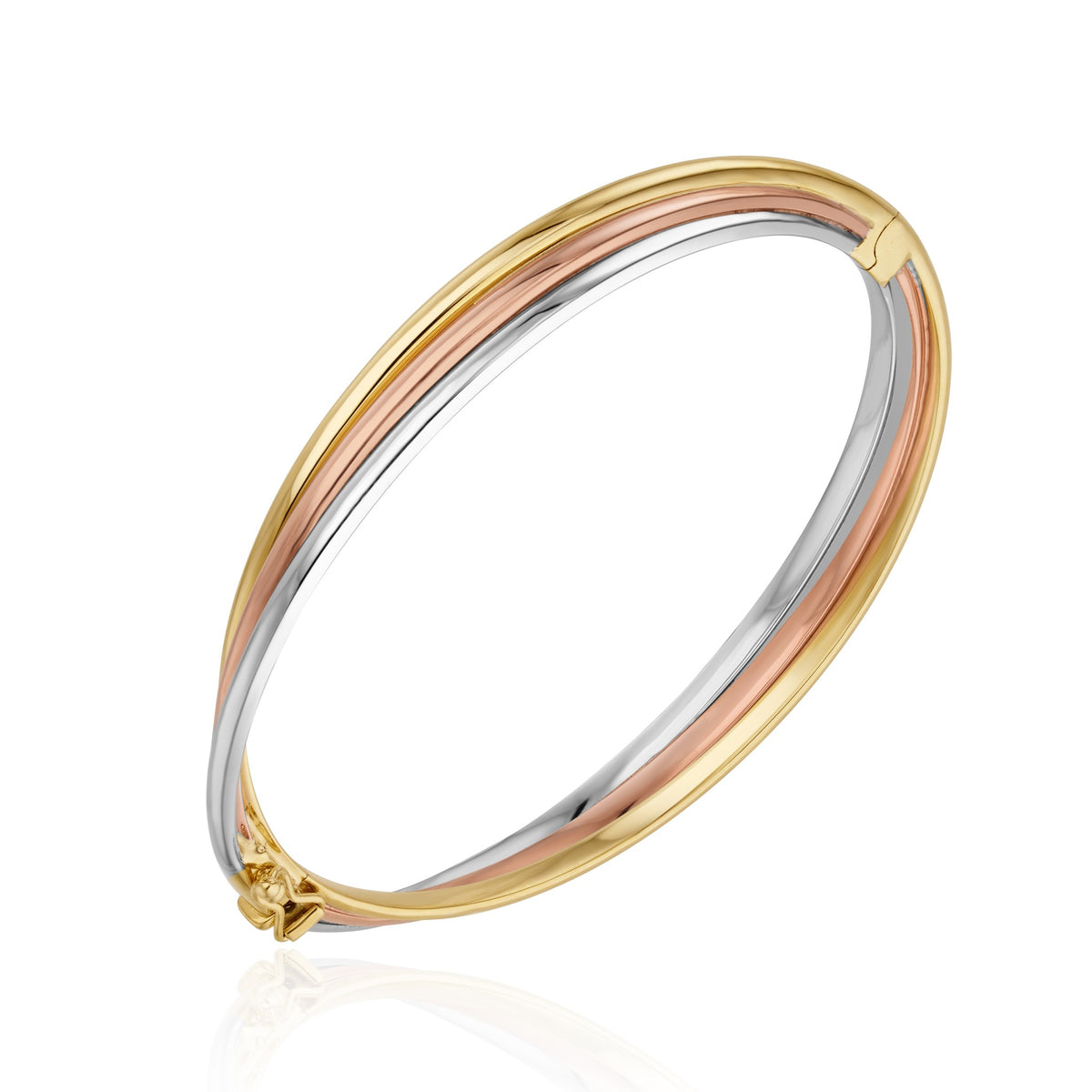 9ct 3 Tone White Yellow Rose Gold Russian Hinged Bangle