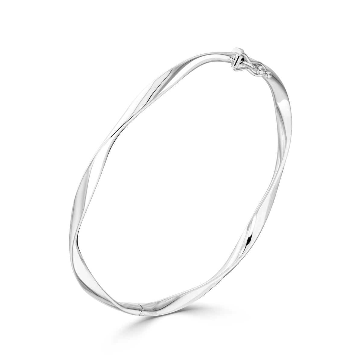 9ct White Gold Loose Twist Hinged Bangle