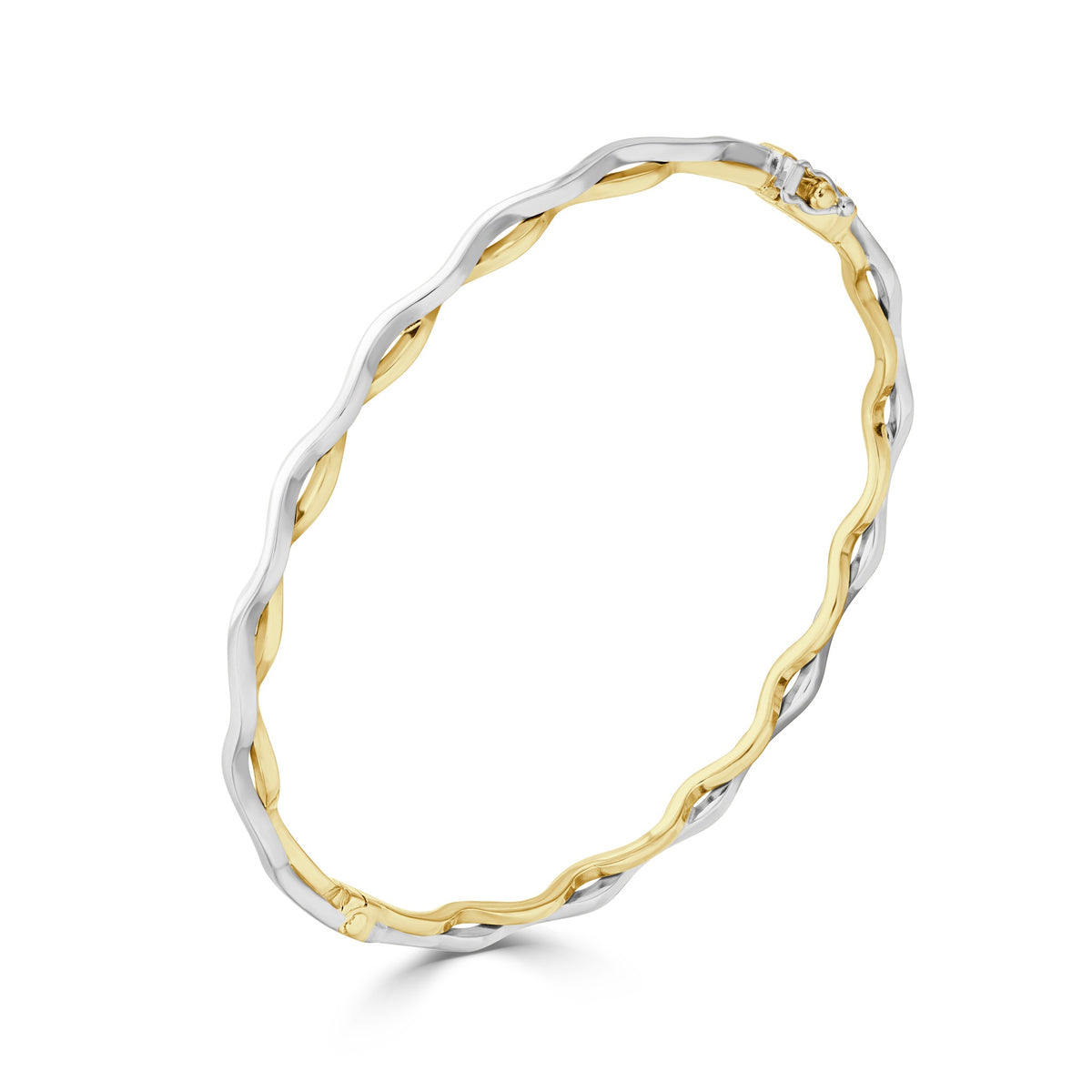 9ct Yellow and White Gold Overlapped Waves Hollow Bangle