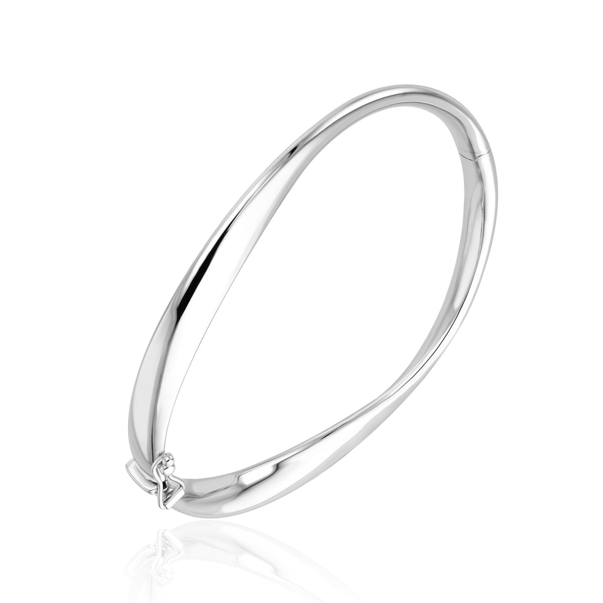 9ct White Gold Wavy Design Hinged Bangle