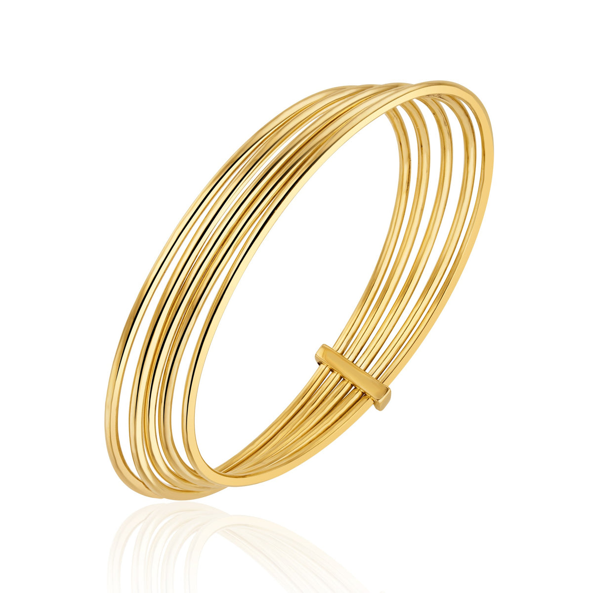9ct Yellow Gold Round Tube 5 Row & Bar Bangle