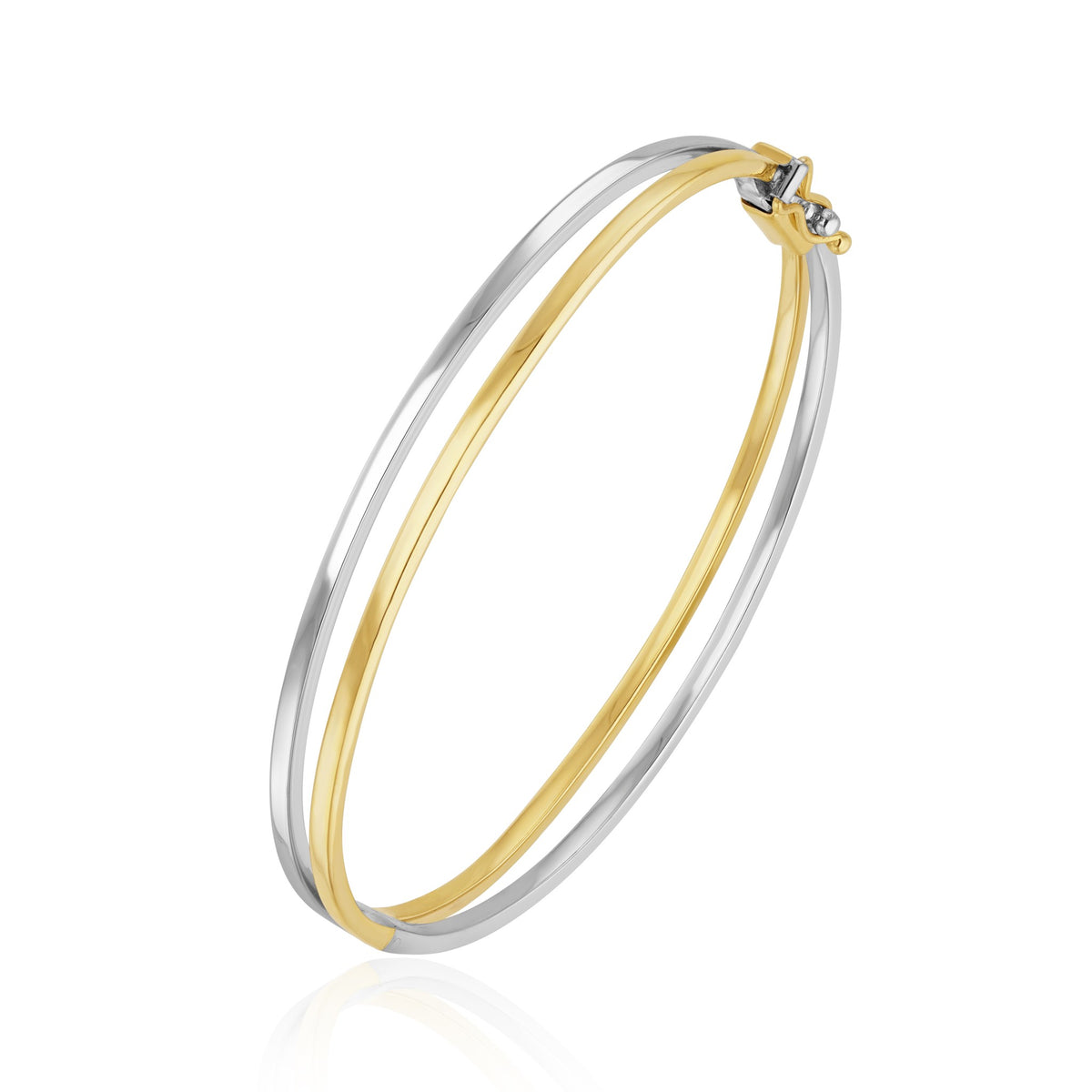 9ct 2 Tone Yellow White Gold 2 Row Tapered Hinged Bangle