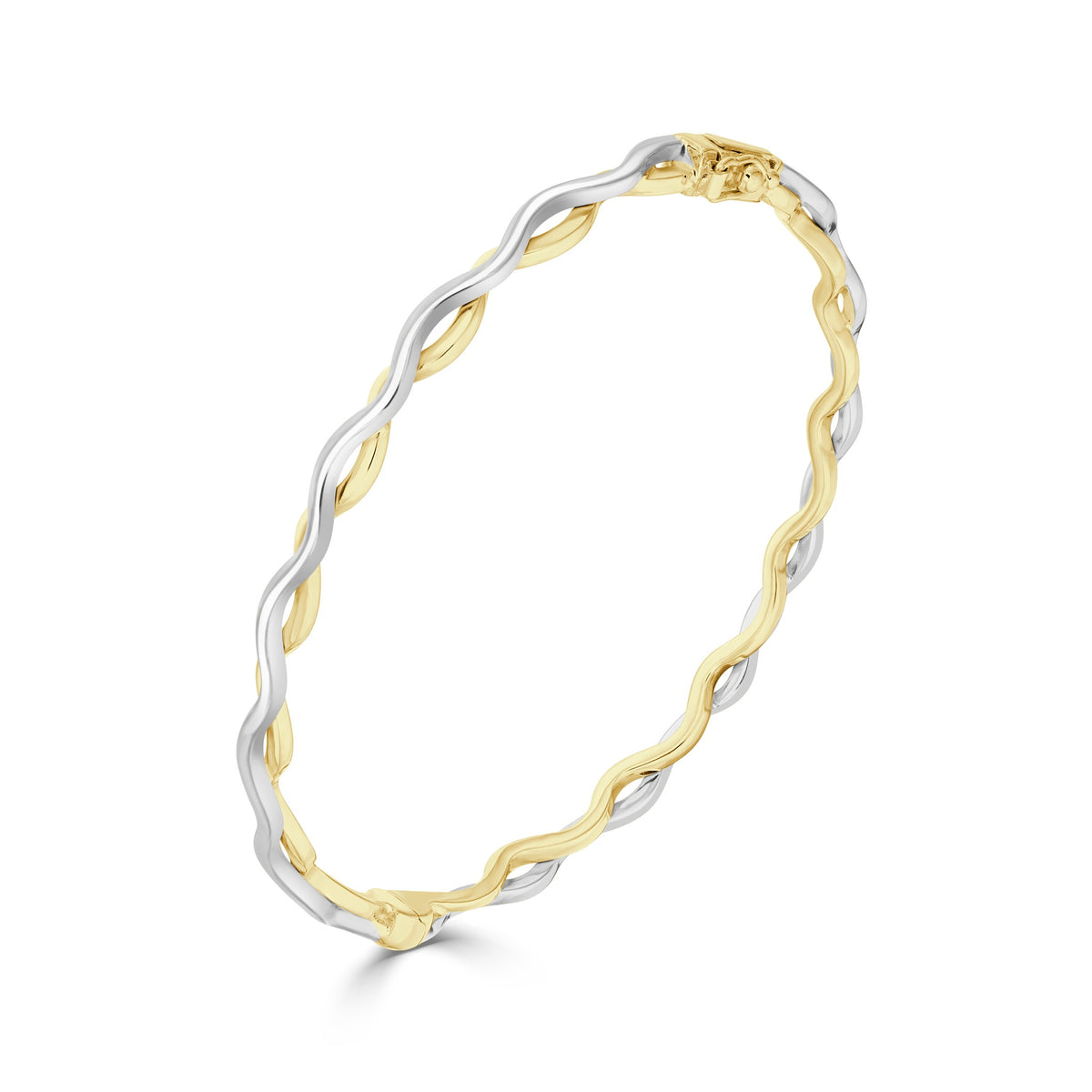 9ct Two Tone Yellow White Gold Plait Design Solid Bangle