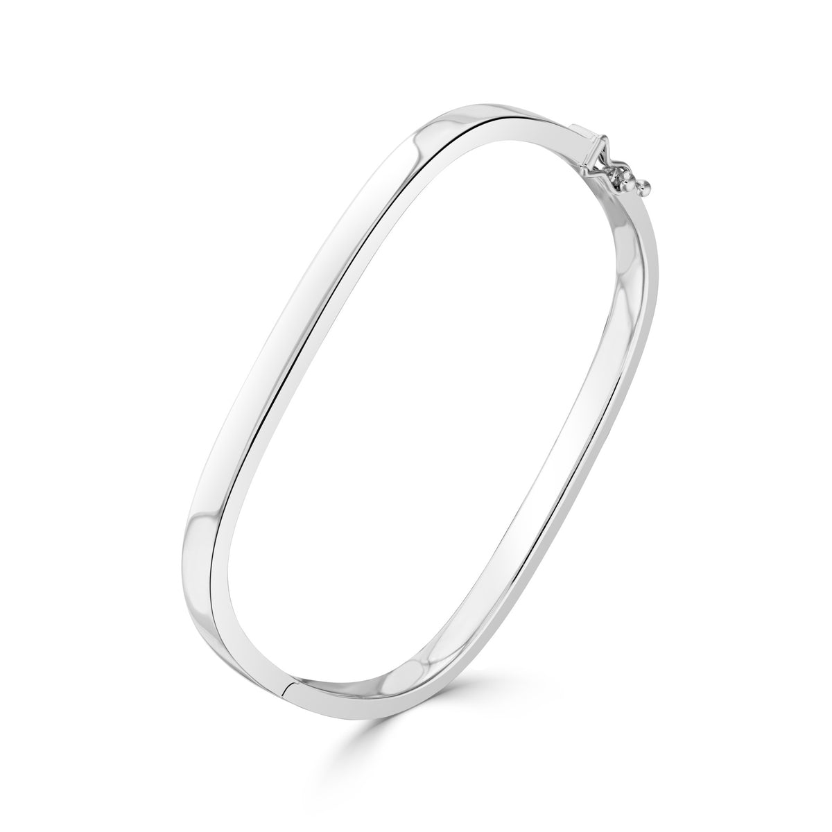 9ct White Gold Polished Tv Shape 4mm Solid Hinged Bangle