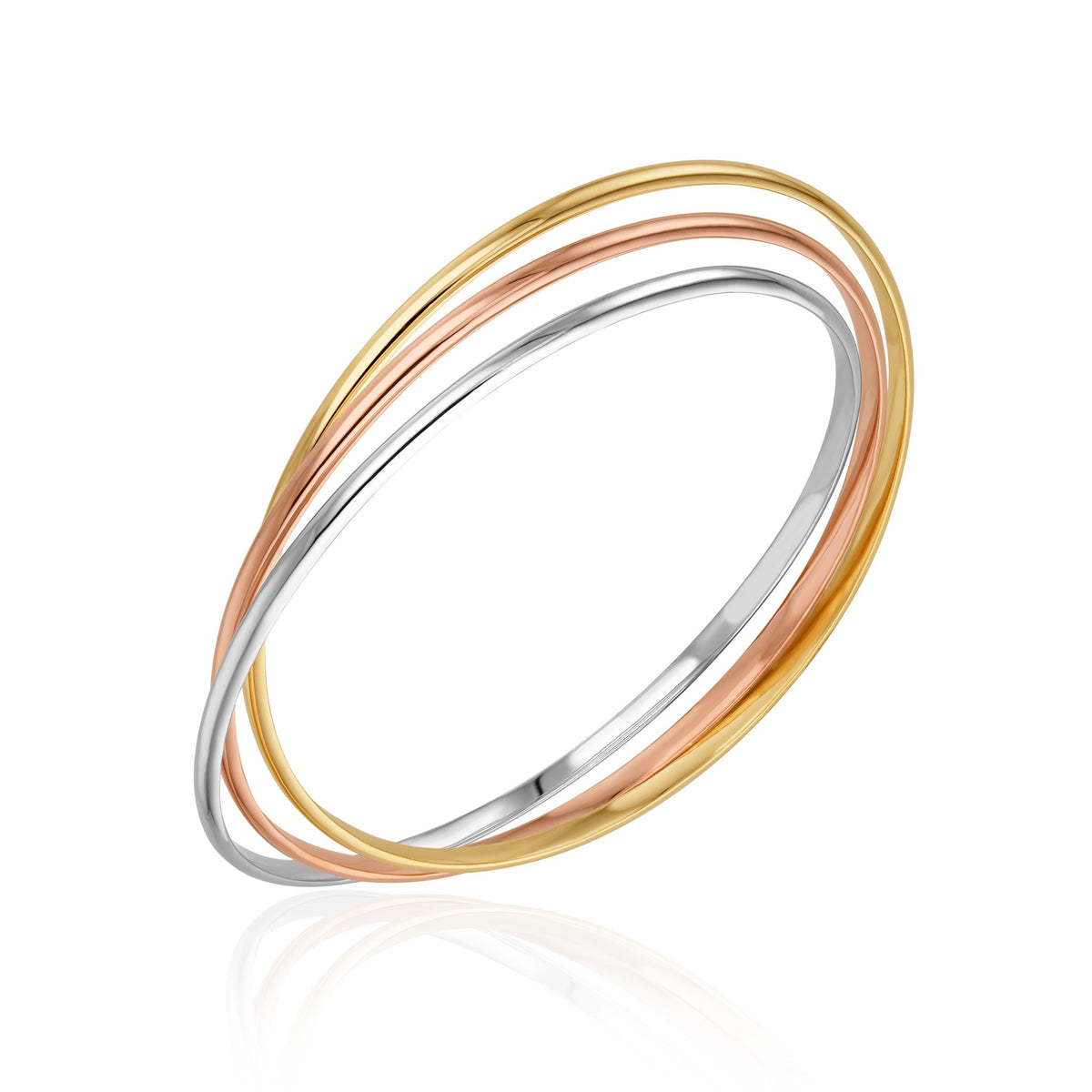 9ct Yellow White and Rose Gold Russian Solid Bangle