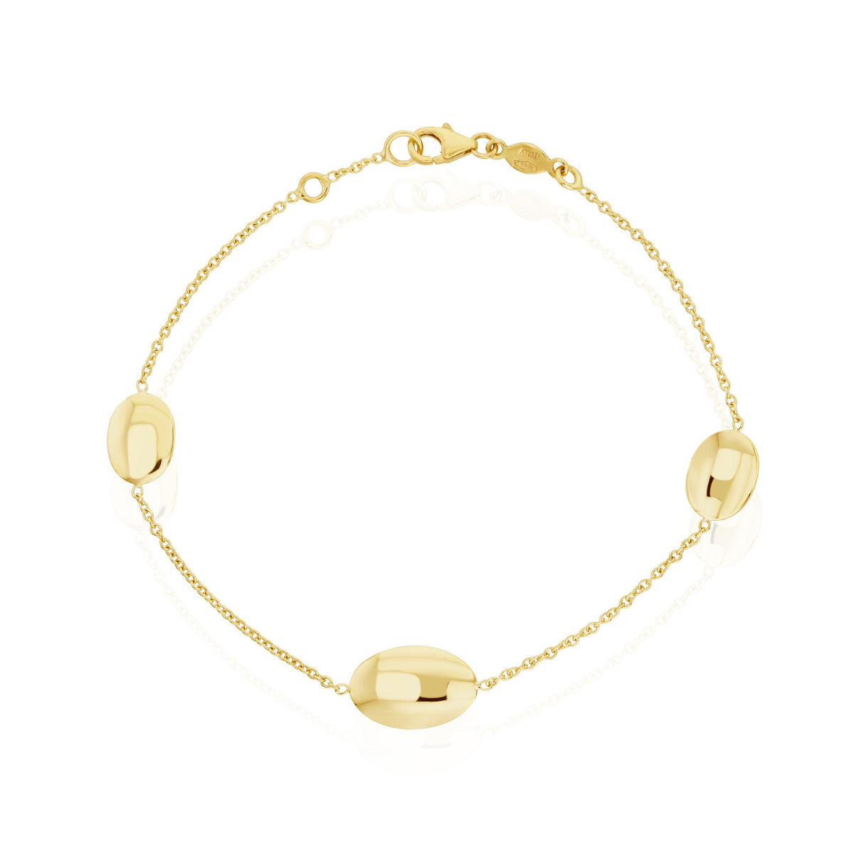 9ct Yellow Gold Flat Oval & Chain Bracelet 7.5"
