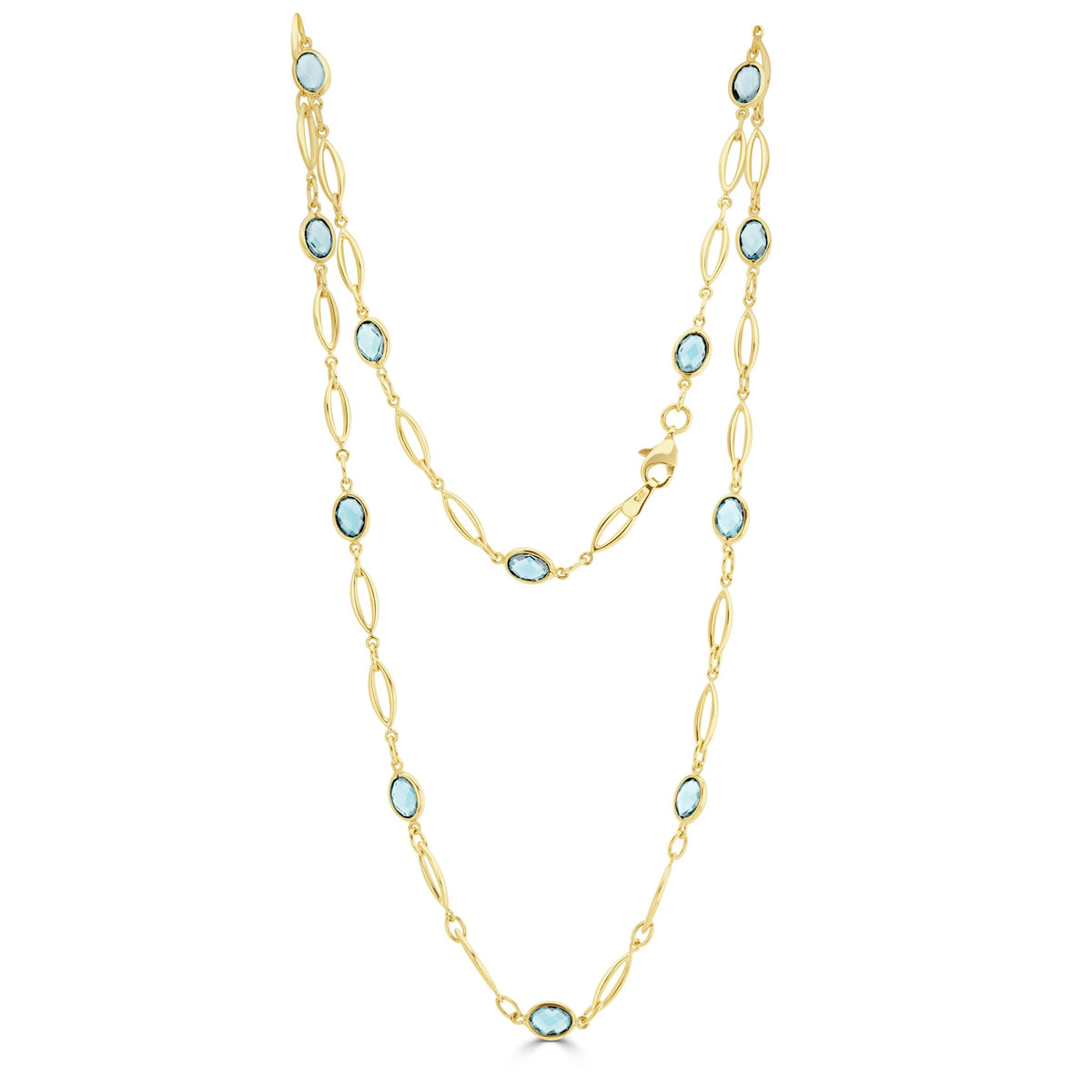 9ct Yellow Gold Marquise & Oval Swiss Blue Topaz Necklace 18"
