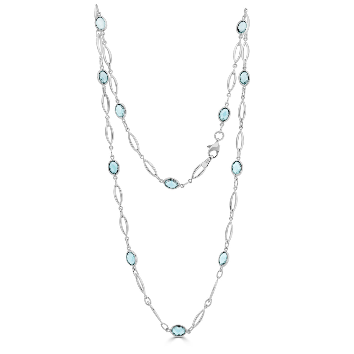 9ct White Gold Marquise & Oval Swiss Blue Topaz Necklace 18"
