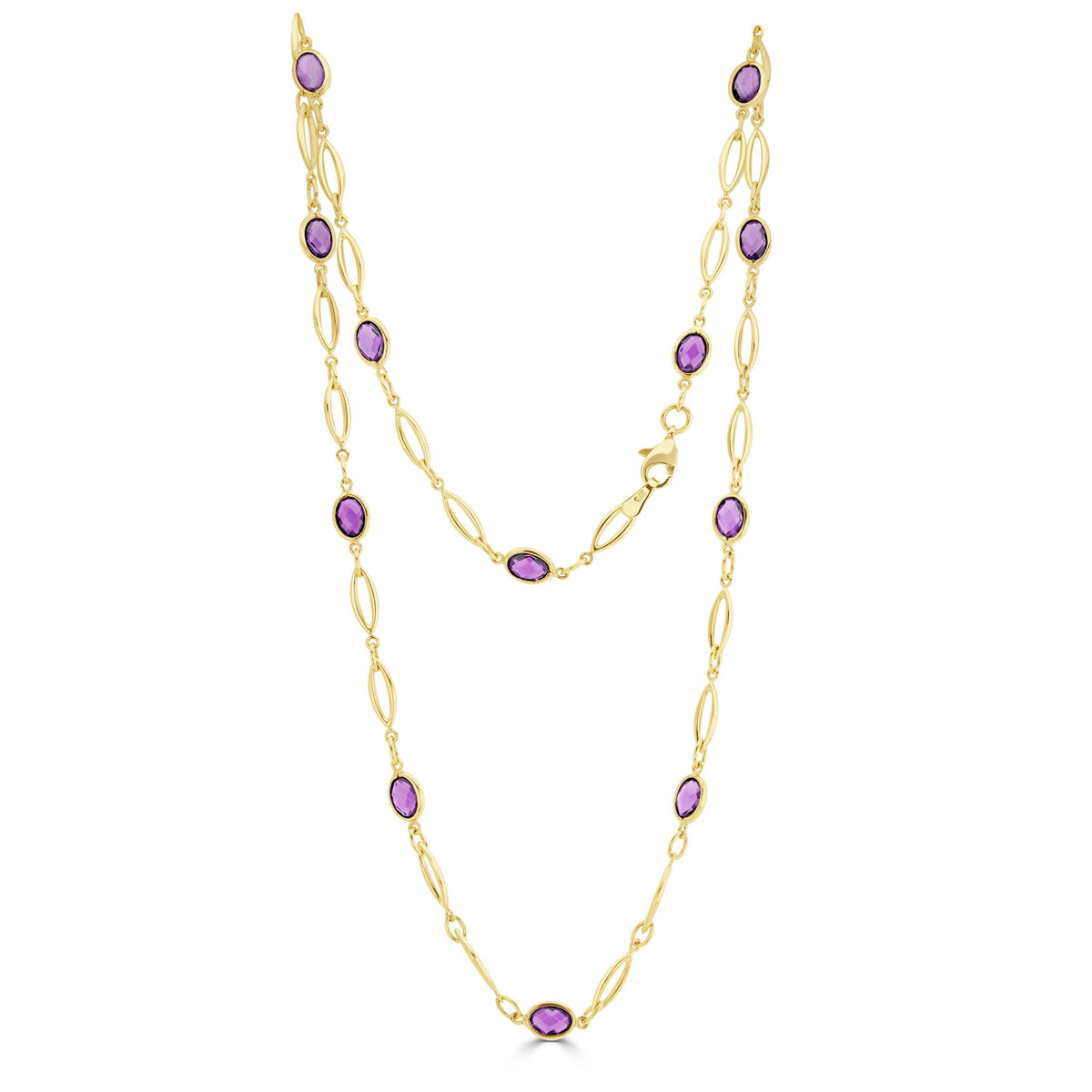 9ct Yellow Gold Marquise & Oval Amethyst Necklace 18"