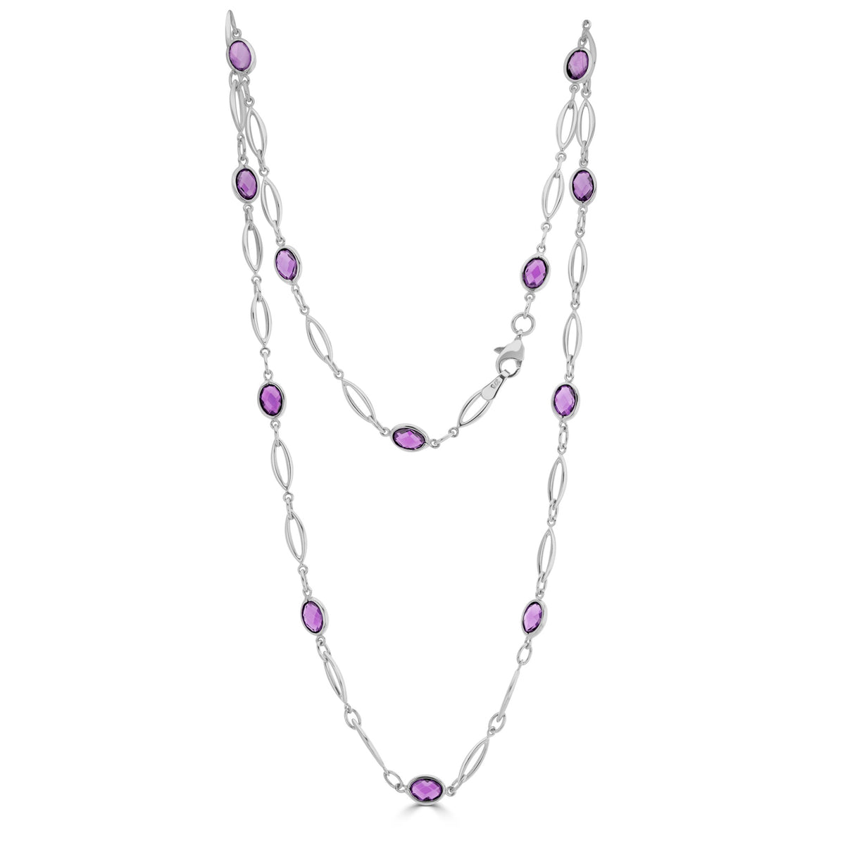 9ct White Gold Marquise & Oval Amethyst Necklace 18"