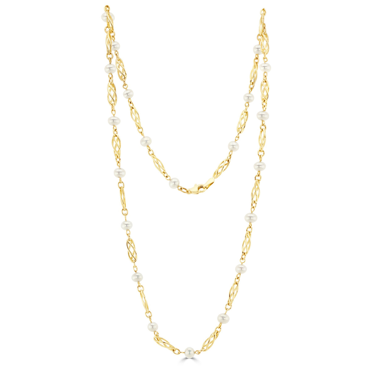 9ct Yellow Gold Freshwater Pearl & Twist Bar Necklace 18"