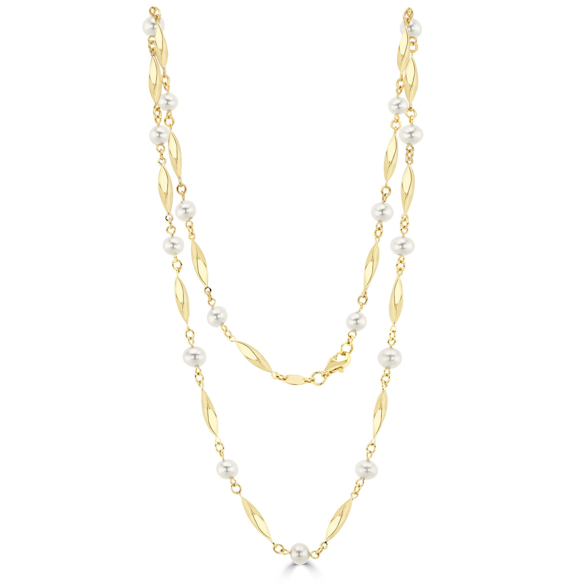 9ct Yellow Gold Freshwater Pearl & Twist Bar Necklace 18"