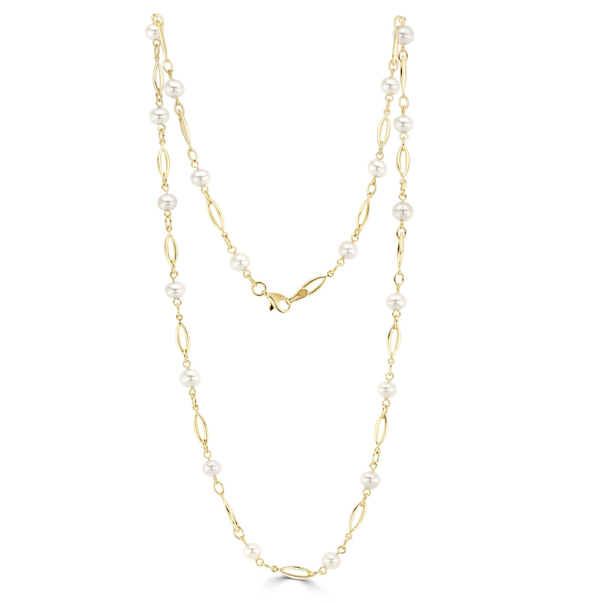 9ct Yellow Gold Marquise & Freshwater Pearl Necklace 18"