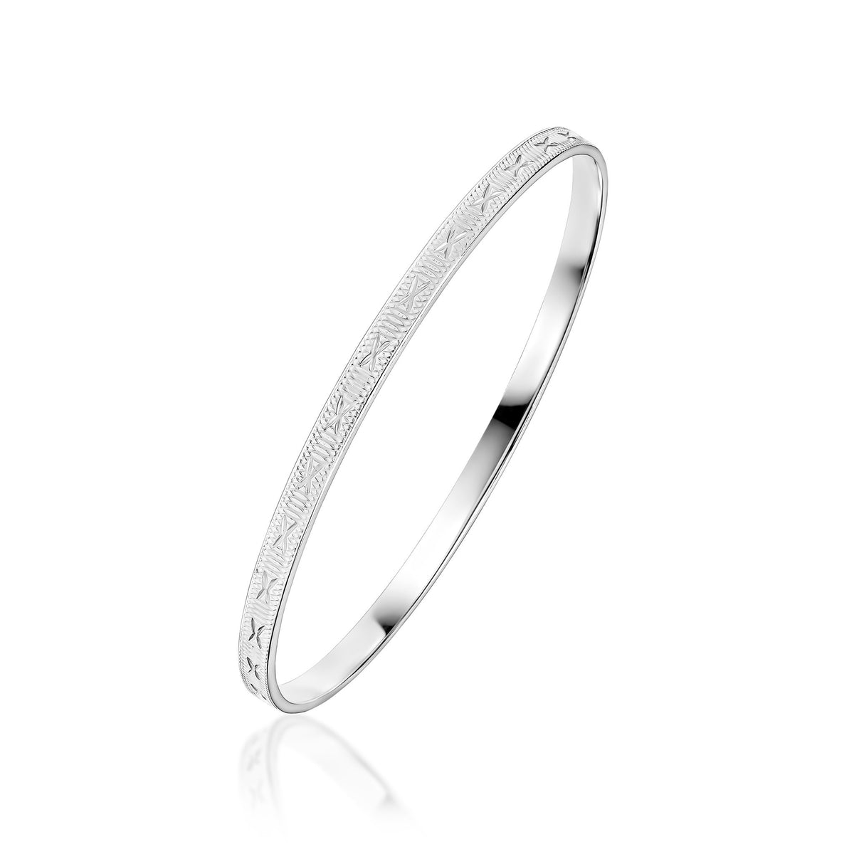 4mm Round Silver Diamond Cut Bangle 65mm