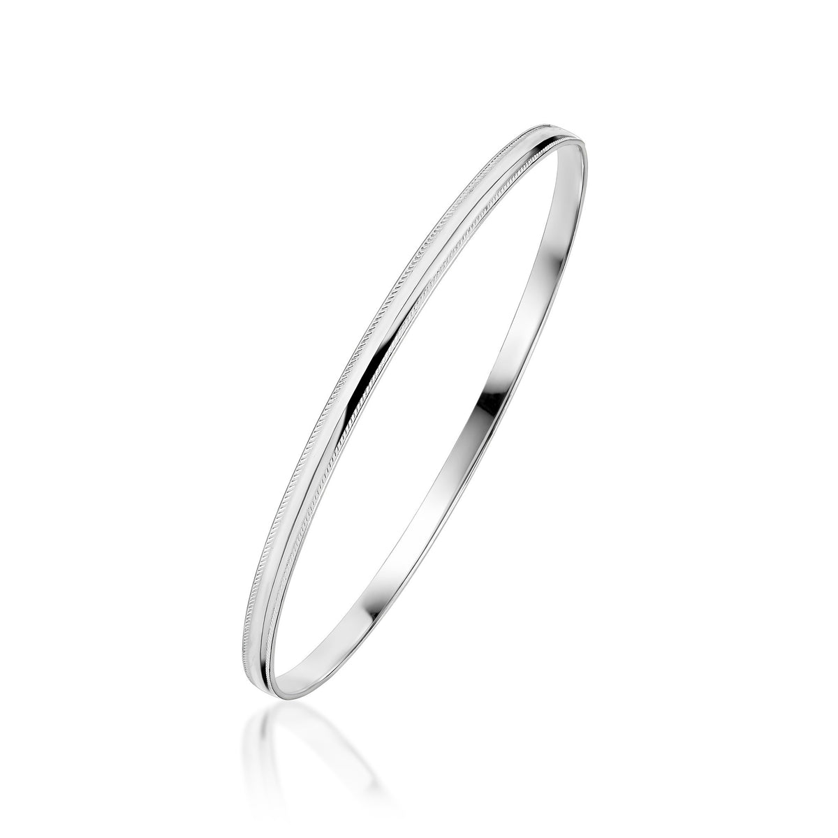 925 Sterling Silver Beaded Edge Solid D Shaped Bangle 3.25mm