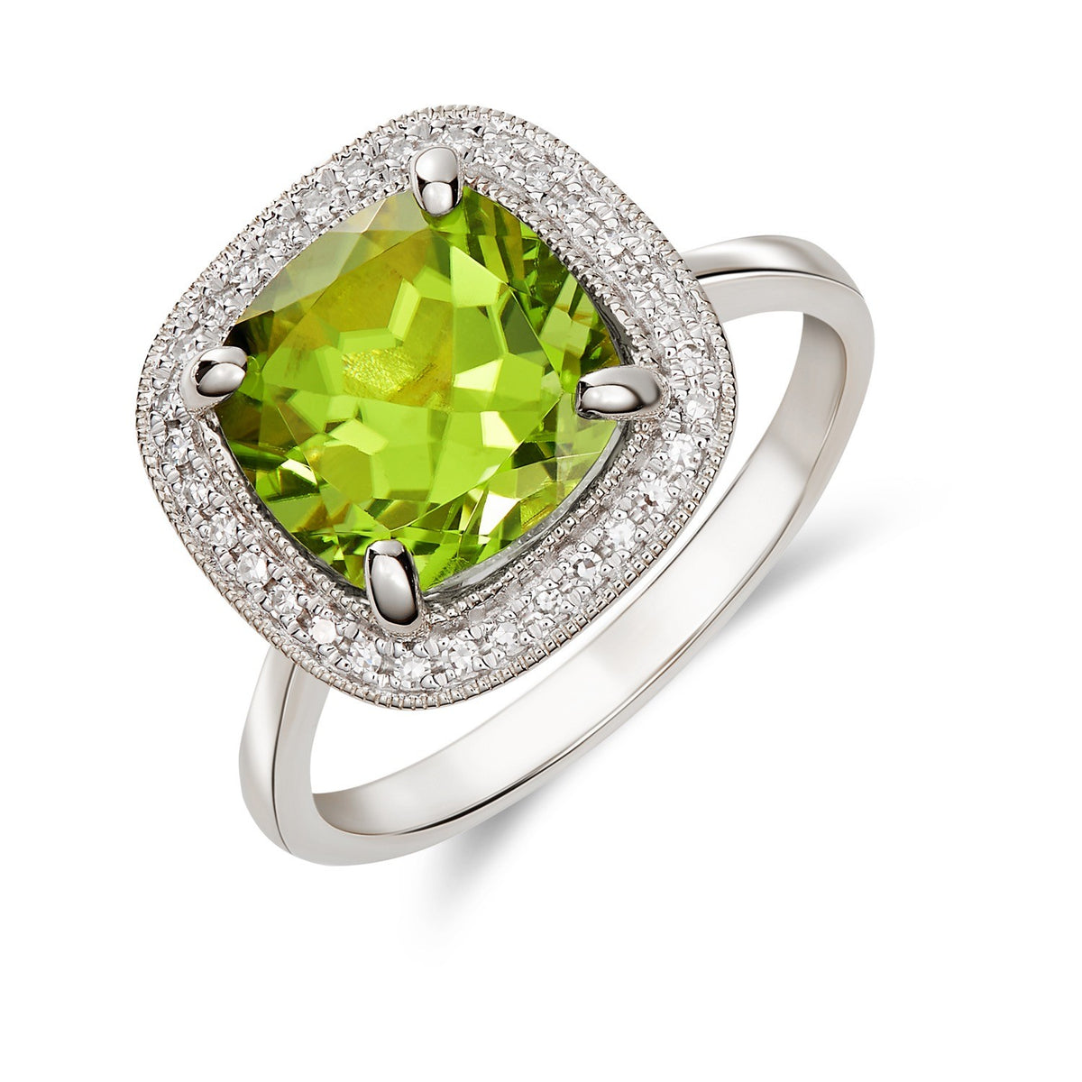 9ct White Gold Cush Per & Diamond Clust Rose Gold