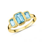 9ct Yellow Gold Octagon Aquamarine Rubover Set 3 Stone Ring - view 1