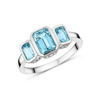9ct White Gold Octagon Aquamarine Rubover Set 3 Stone Ring - view 1