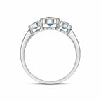 9ct White Gold Octagon Aquamarine Rubover Set 3 Stone Ring - view 2