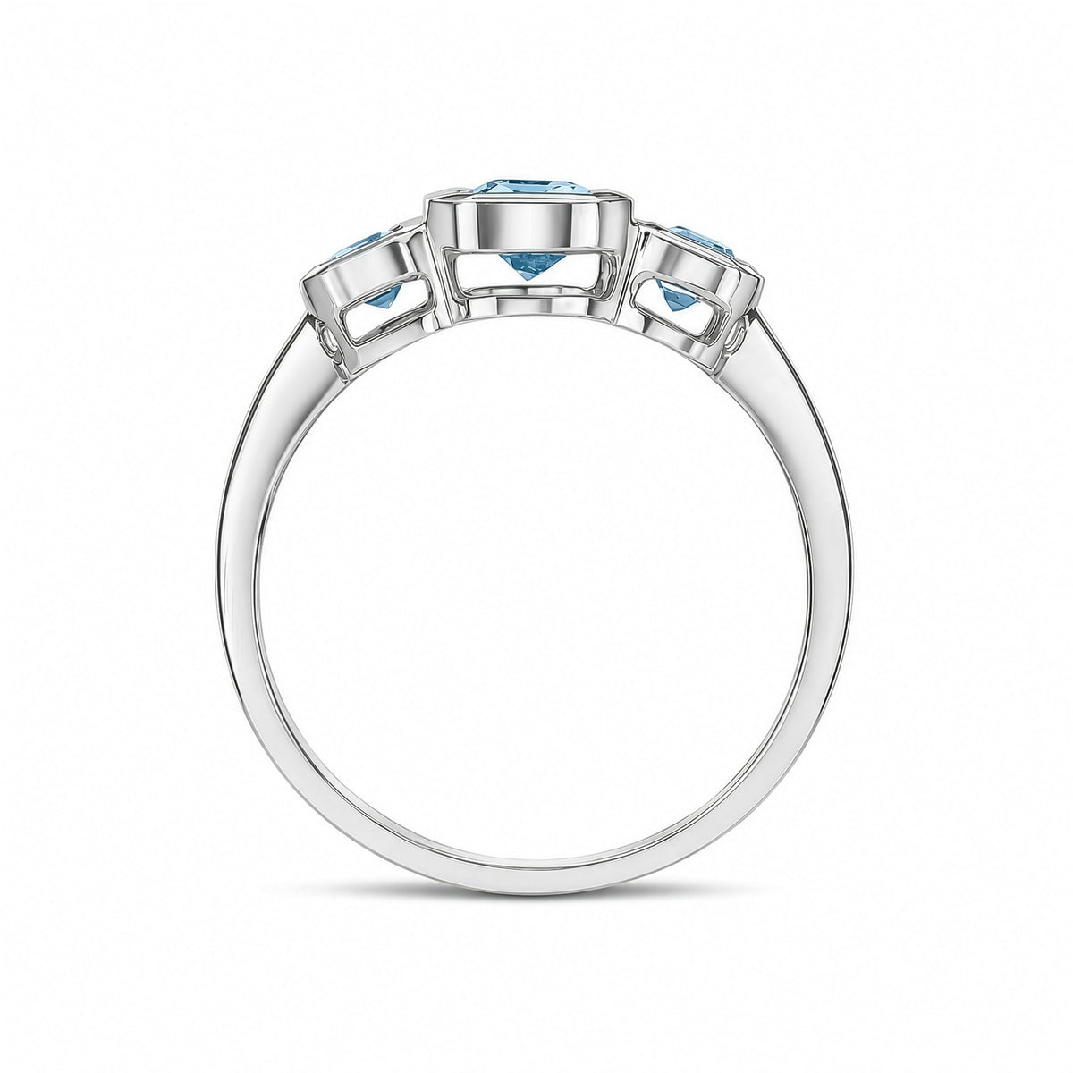 9ct White Gold Octagon Aquamarine Rubover Set 3 Stone Ring - view 2