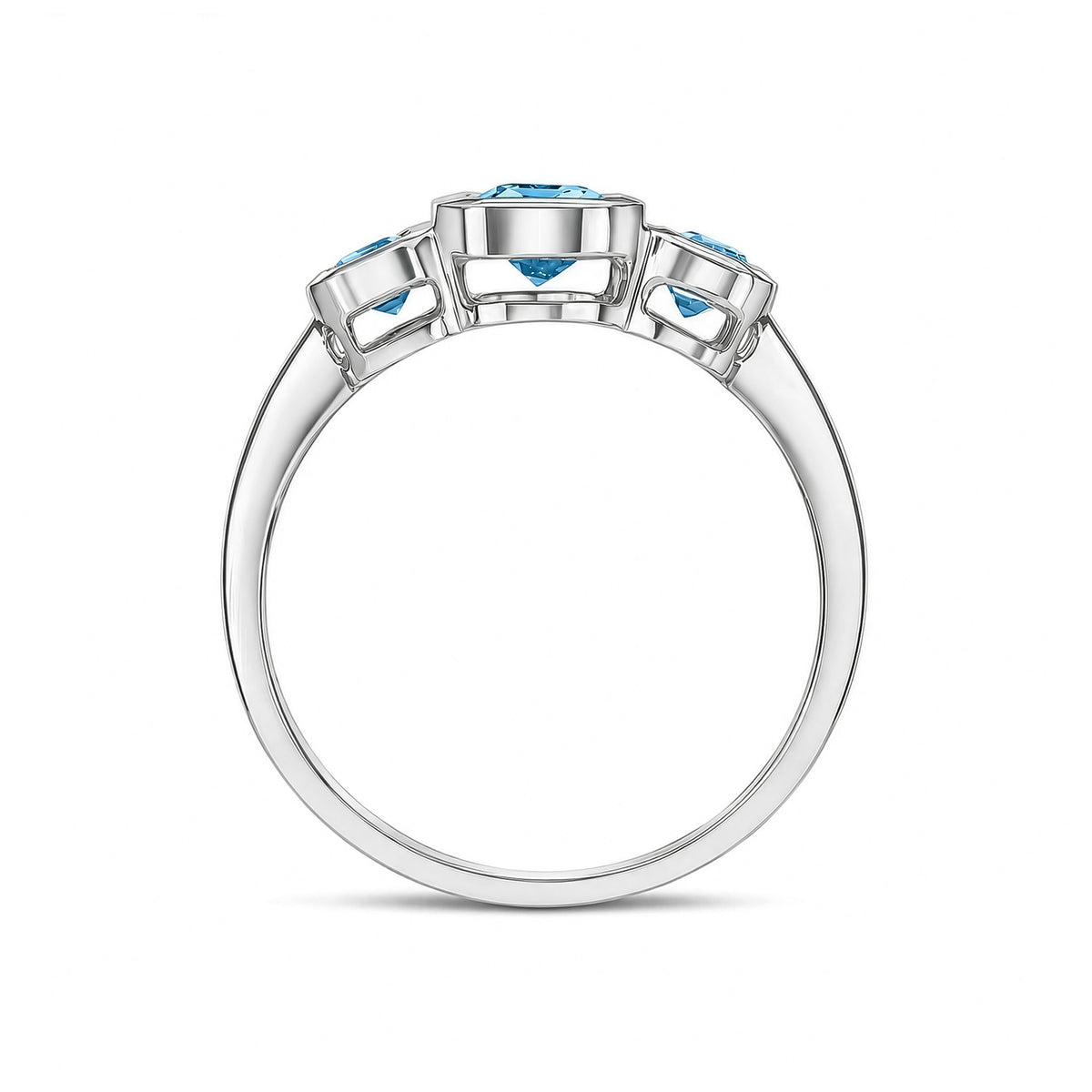 9ct White Gold Octagon Swiss Blue Topaz Rubover Set 3 Stone Ring - view 2