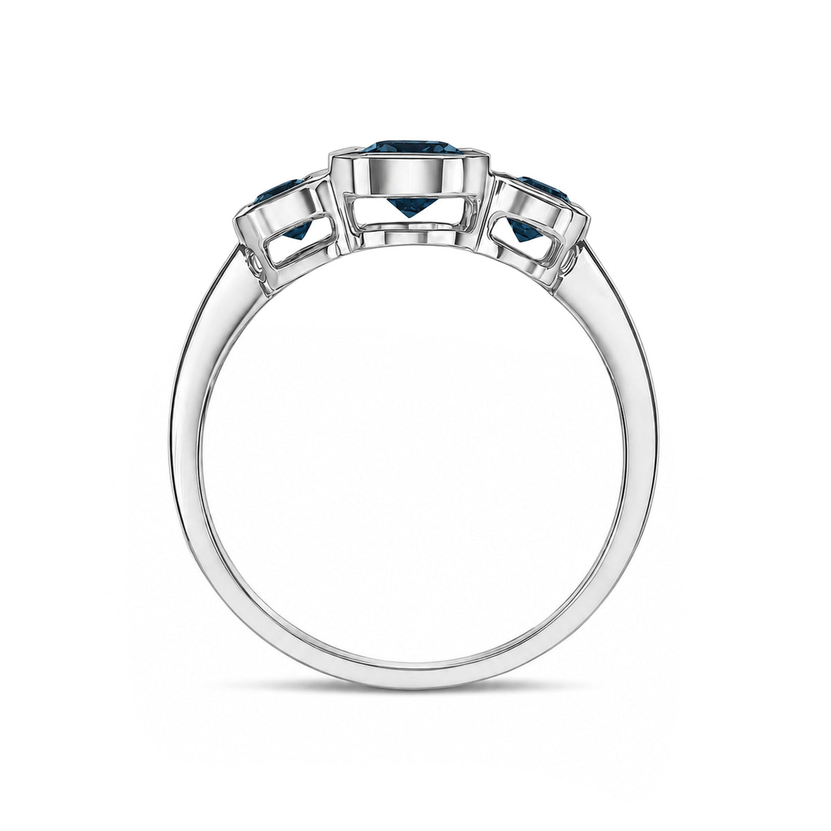 9ct White Gold Octagon London Blue Topaz Rubover Set 3 Stone Ring - view 2