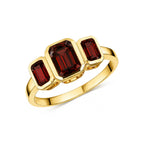 9ct Yellow Gold Octagon Garnet Rubover Set 3 Stone Ring - view 1