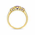 9ct Yellow Gold Octagon Amethyst Rubover Set 3 Stone Ring - view 2