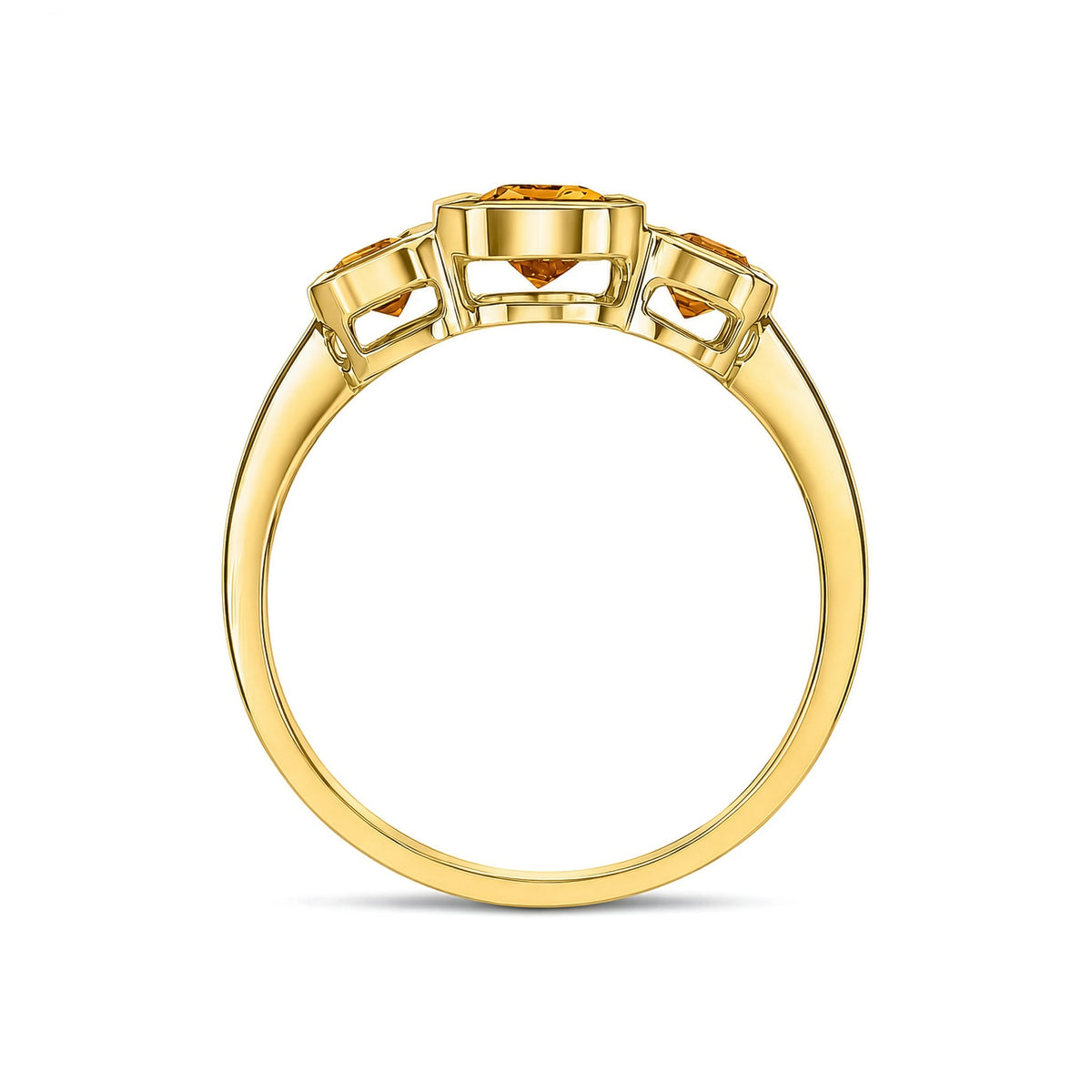 9ct Yellow Gold Octagon Citrine Rubover Set 3 Stone Ring - view 2