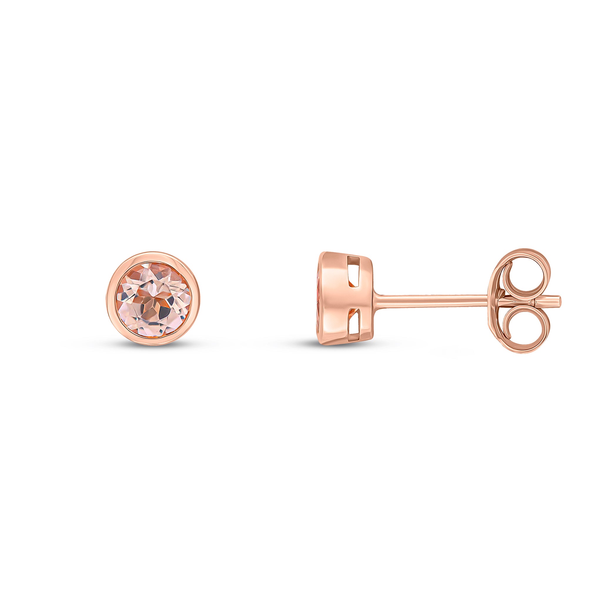 9ct rose gold 4mm Round morganite rubover Stud Earrings