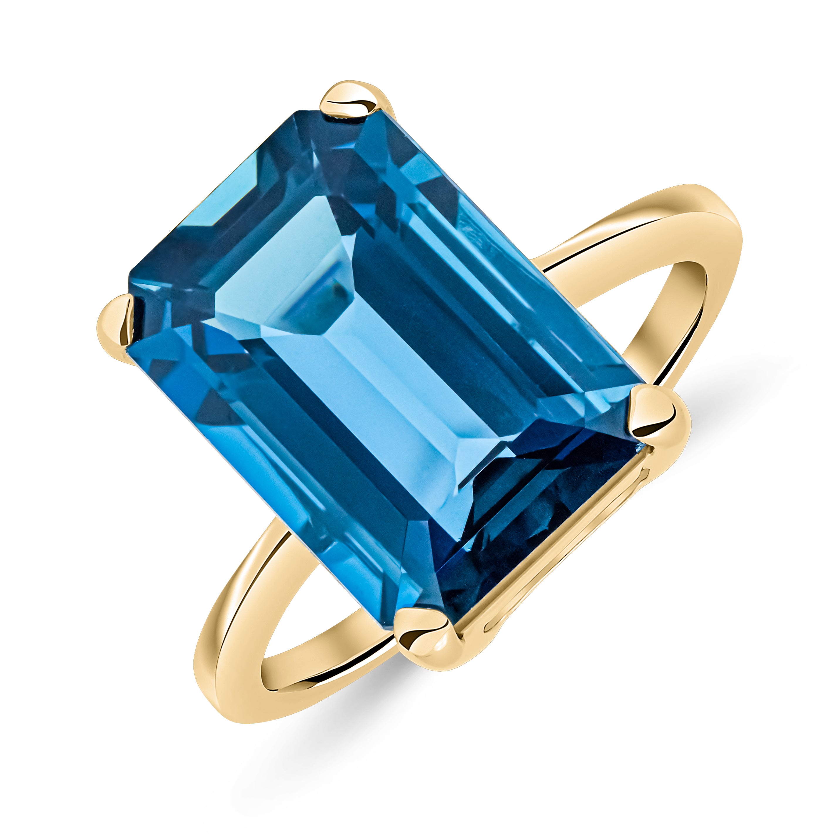 9ct Yellow Gold 14x10 Octagonal London Blue Topaz Single Stone Claw Ring