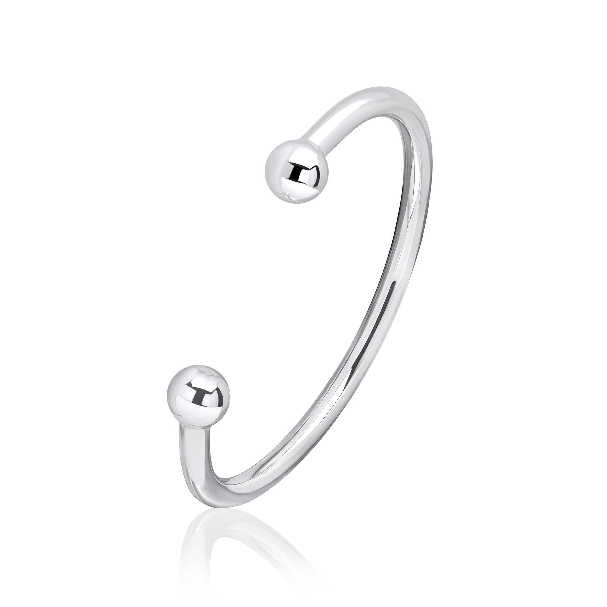 Silver 5mm Round Torque Bangle (10mm end beads)
