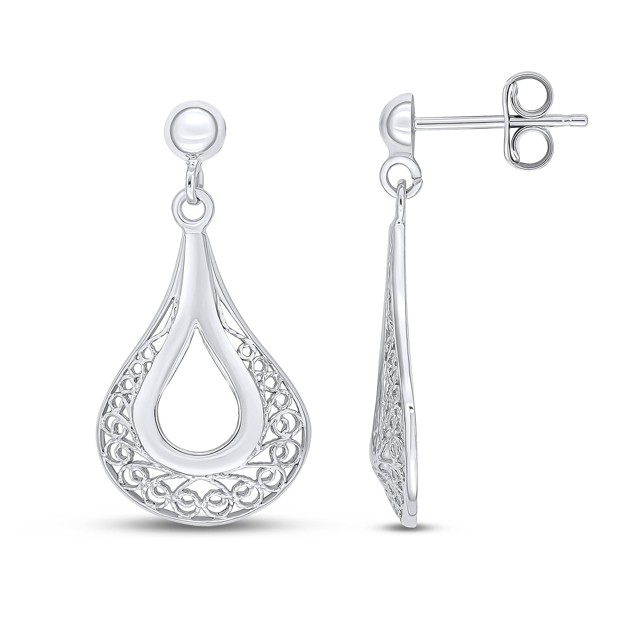 9ct white gold Tearoundrop Filigree Drop Earrings