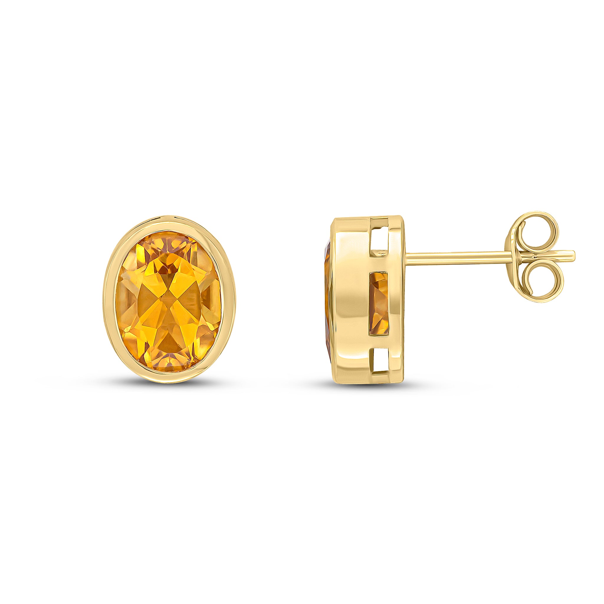 9ct Yellow Gold 9x7 Oval Citrine Rubover Earrings