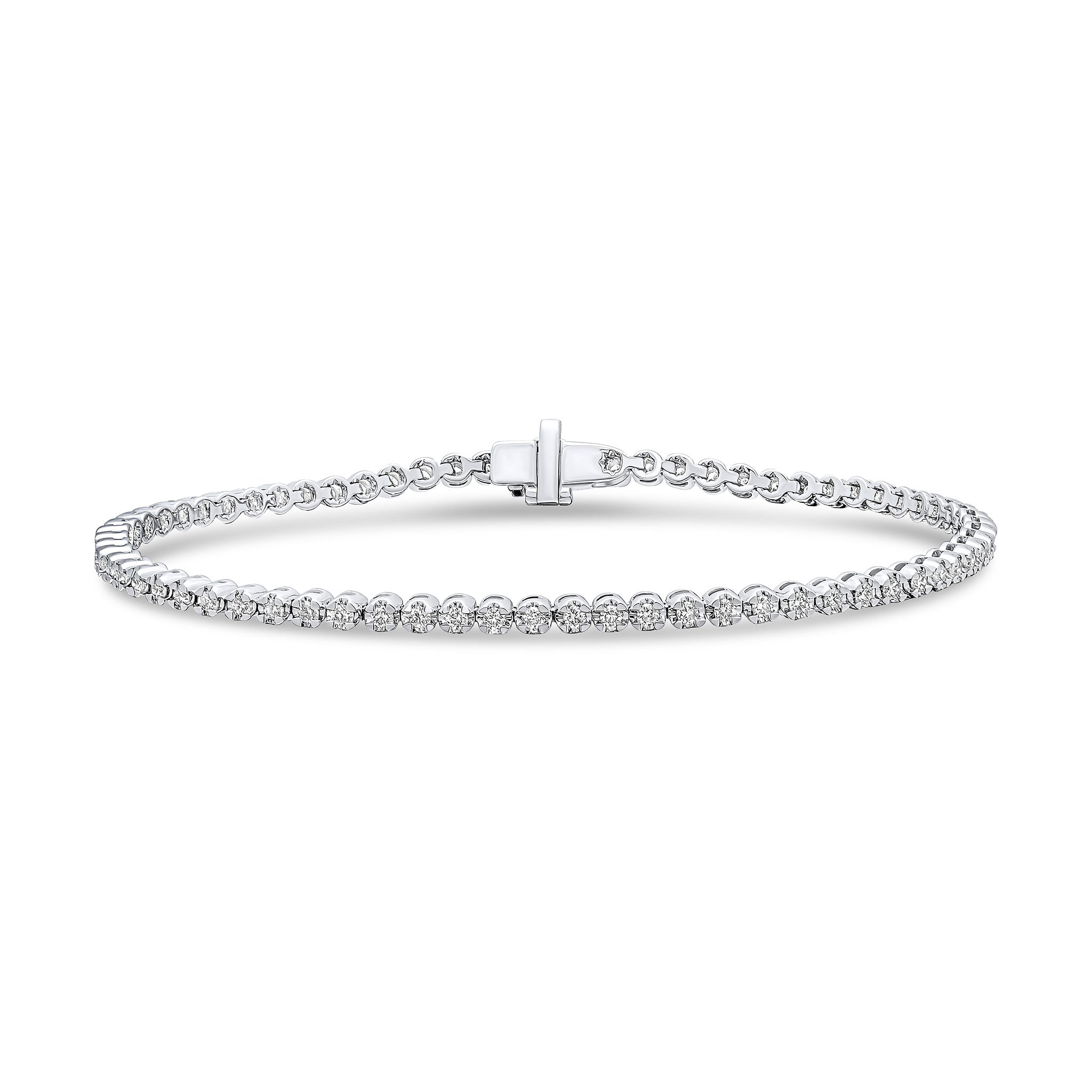 18ct White Gold Brilliant Cut Diamond Claw Set Line Bracelet 1ct