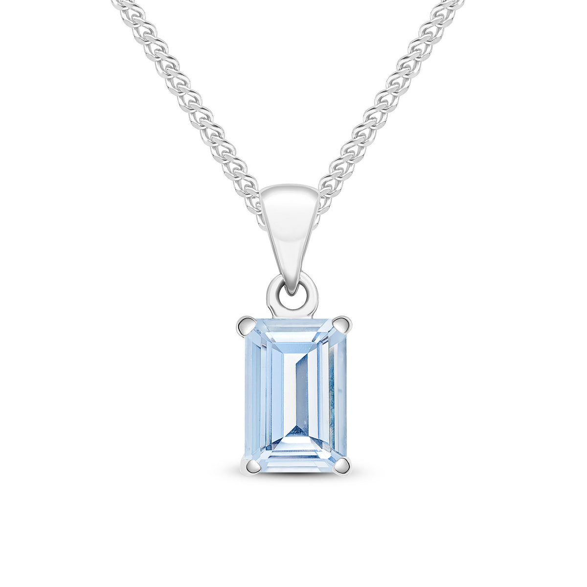 9ct White Gold 7x5mm Octagon Aquamarine Claw Set Pendant