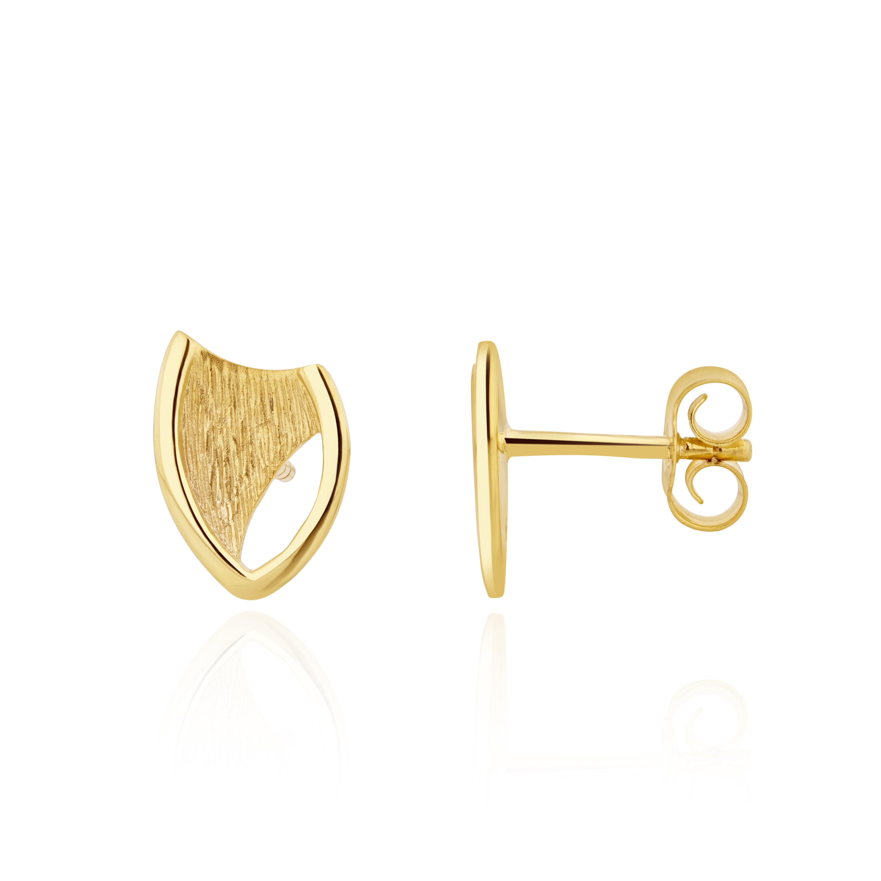 9ct Yellow Gold Polished & Text Shield Stud Earrings