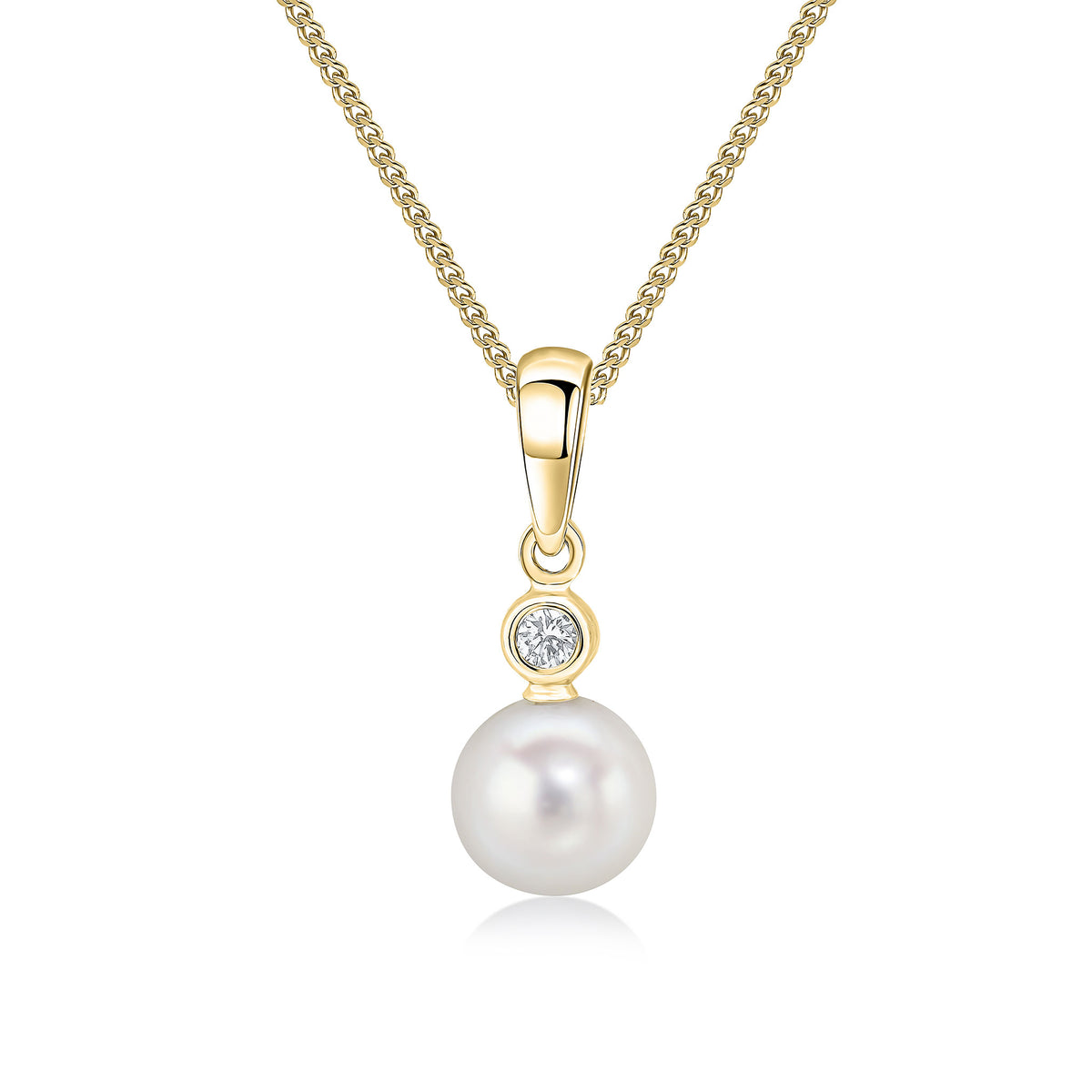 18ct Yellow Gold Diamond & Freshwater Pearl 2 Stone Rubover Pendant