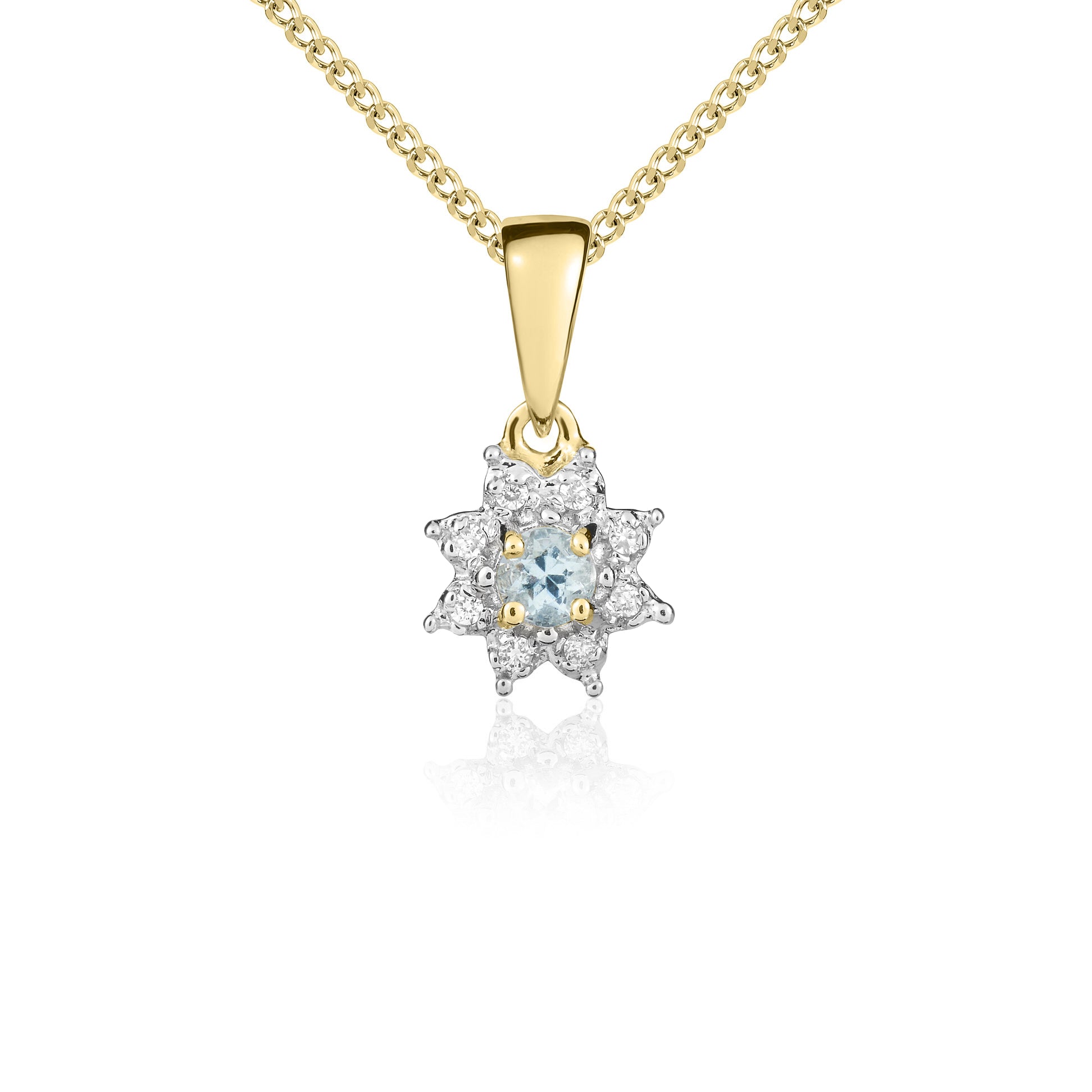 9ct Yellow Gold Round Aq & Diamond Cluster Pdt